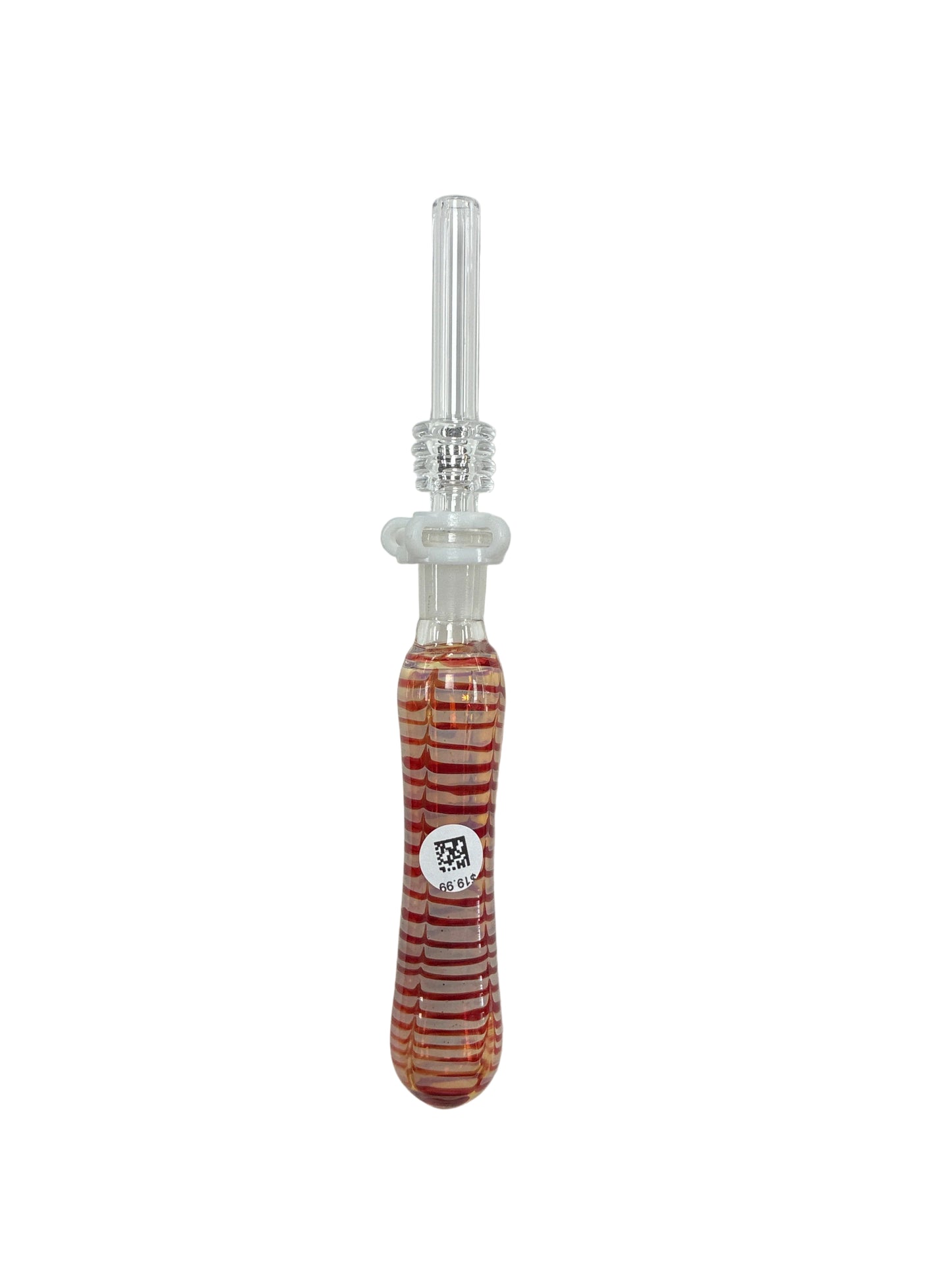 7” Red Striped Glass Dab Straw with 14mm Quartz Tip