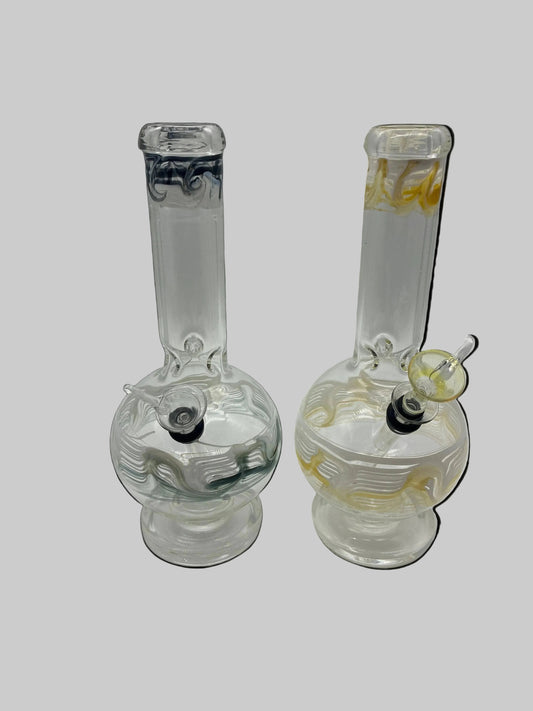 10” Bulb Beaker Water Pipe with Painted Stripes and Pull Bowl