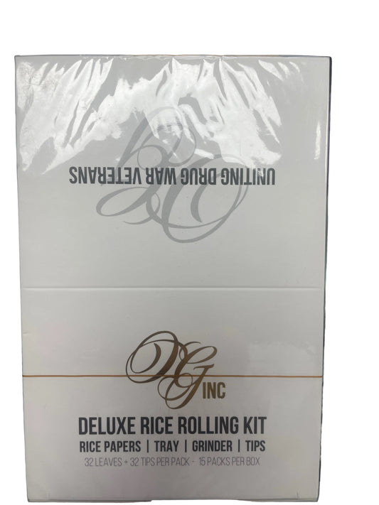 OG Inc Deluxe Rice Rolling Kit | Papers + Tray + Tips + Grinder | 15 Pack
