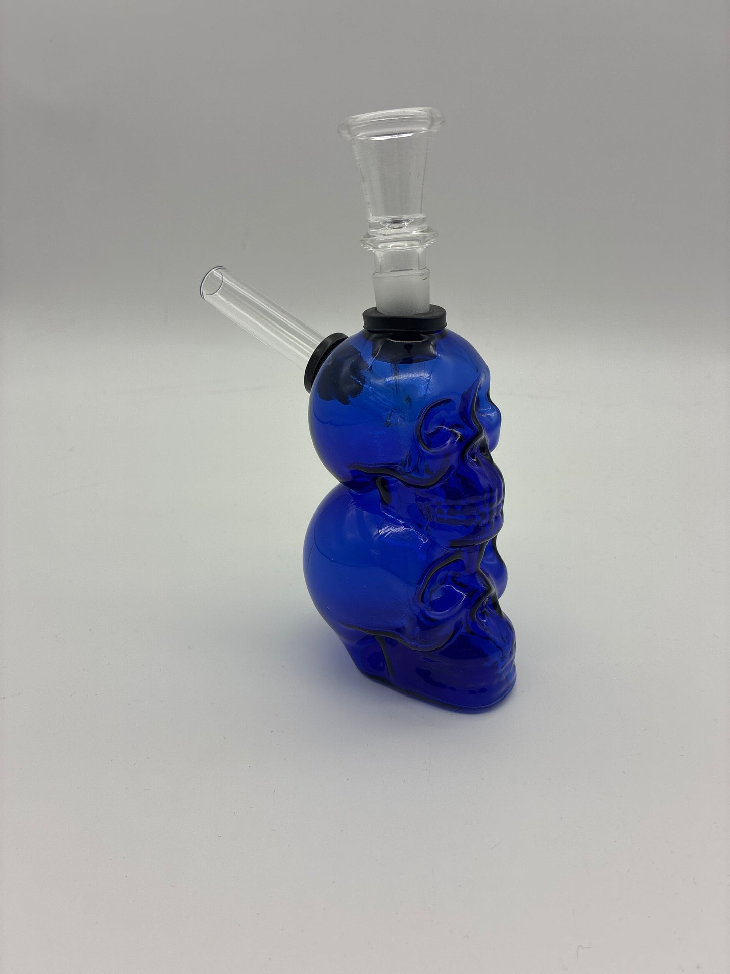 6” Blue Glass Double Skull Water Pipe with Down Stem Bowl