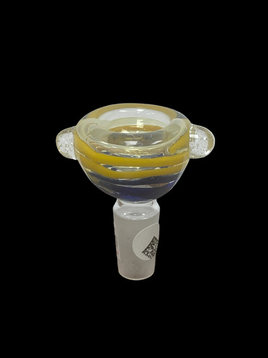 Glass Slide with Deep Bowl & Yellow & Blue Swirls 14MM
