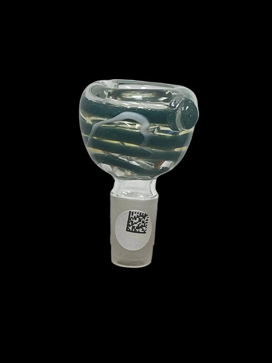 Glass Slide with Deep Bowl & Teal Swirls 14MM