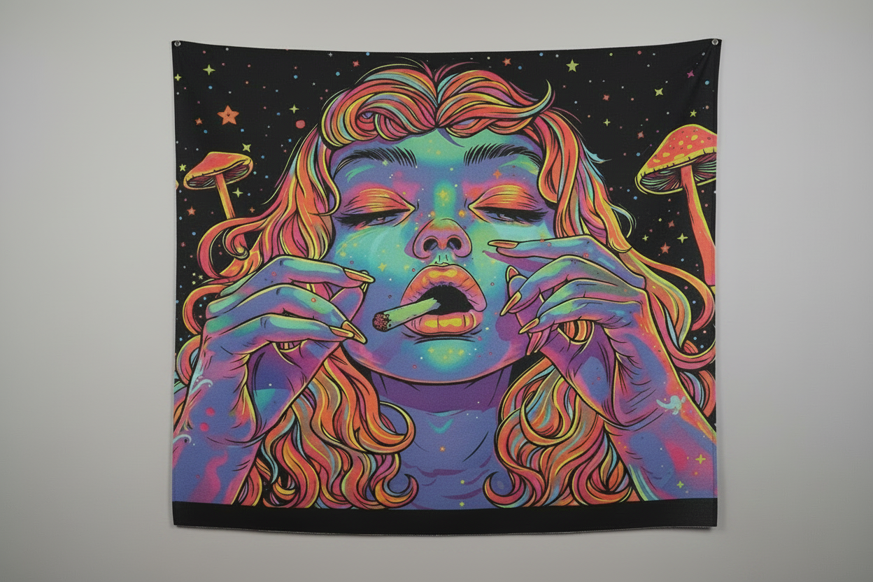 UV Tapestry Smoking Woman